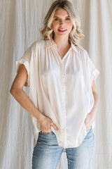 Ivory Satin Button Down Smocked Accent Maternity Top