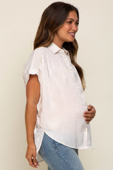 Ivory Satin Button Down Smocked Accent Maternity Top