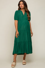 Green Tiered V-Neck Maternity Midi Dress