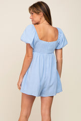 Light Blue Puff Sleeve Romper