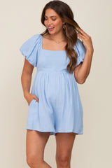 Light Blue Puff Sleeve Maternity Romper