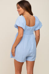 Light Blue Puff Sleeve Maternity Romper