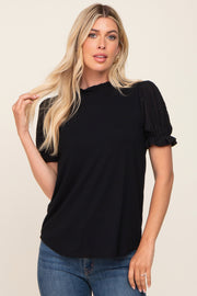 Black Contrast Crochet Sleeve Top