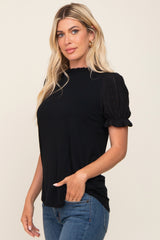 Black Contrast Crochet Sleeve Top