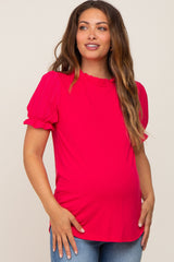 Fuchsia Contrast Crochet Sleeve Maternity Top