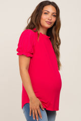 Fuchsia Contrast Crochet Sleeve Maternity Top