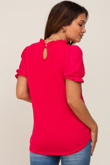 Fuchsia Contrast Crochet Sleeve Maternity Top