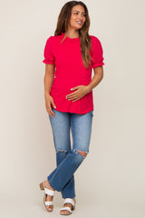 Fuchsia Contrast Crochet Sleeve Maternity Top