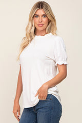 Ivory Contrast Crochet Sleeve Top