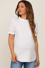 Ivory Contrast Crochet Sleeve Maternity Top