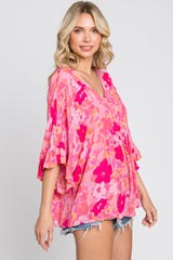 Coral Floral Dolman Sleeve Blouse