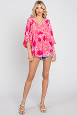 Coral Floral Dolman Sleeve Blouse