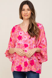 Coral Floral Dolman Sleeve Maternity Blouse