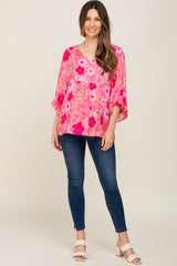 Coral Floral Dolman Sleeve Maternity Blouse