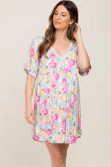 Blue Floral Babydoll Maternity Dress