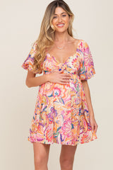 Pink Chiffon Sweetheart Neck Puff Short Sleeve Babydoll Maternity Dress