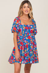 Royal Blue Floral Tiered Maternity Mini Dress