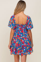 Royal Blue Floral Tiered Maternity Mini Dress