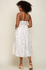 Ivory Floral Square Neck Tiered Midi Dress