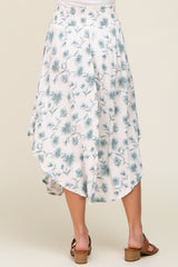 Blue Floral Smocked Waist Round Hem Midi Skirt