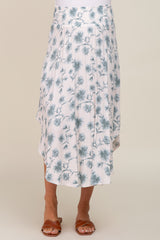 Blue Floral Smocked Waist Round Hem Maternity Midi Skirt