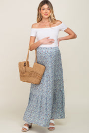 Sage Floral Tiered Maternity Maxi Skirt