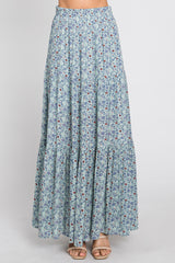 Sage Floral Tiered Maxi Skirt