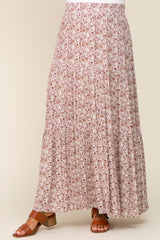 Mauve Floral Tiered Maternity Maxi Skirt