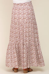 Mauve Floral Tiered Maternity Maxi Skirt