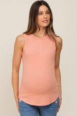 Peach Ribbed Round Hem Maternity Tank Top