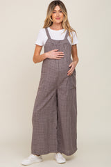 Mocha Plaid Tie Back Maternity Overall