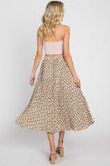 Mauve Floral Pleated Midi Skirt