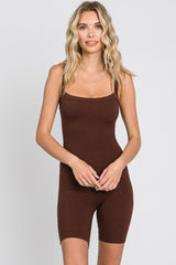 Brown Ribbed Bodycon Maternity Romper