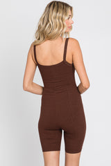 Brown Ribbed Bodycon Romper