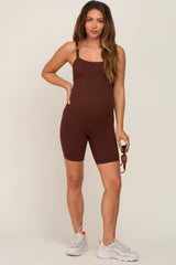 Brown Ribbed Bodycon Maternity Romper