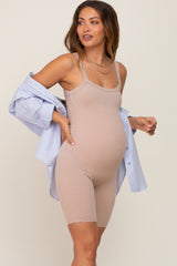 Taupe Ribbed Bodycon Maternity Romper