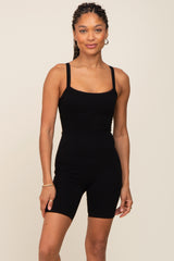 Black Ribbed Bodycon Maternity Romper