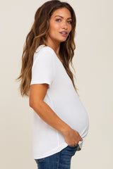 Ivory V-Neck Front Pocket Short Sleeve Maternity Top