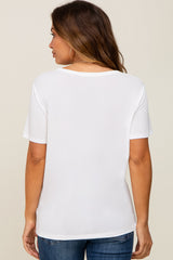 Ivory V-Neck Front Pocket Short Sleeve Maternity Top