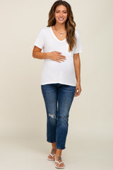 Ivory V-Neck Front Pocket Short Sleeve Maternity Top