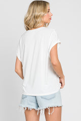 Ivory Crew Neck Cuffed Short Sleeve Top