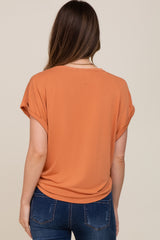 Rust Crew Neck Cuffed Short Sleeve Maternity Top