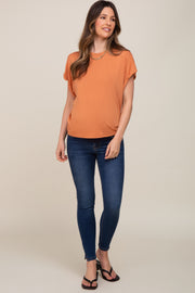 Rust Crew Neck Cuffed Short Sleeve Maternity Top