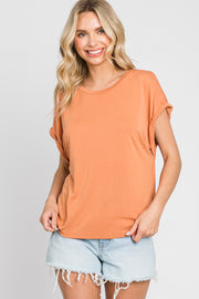 Rust Crew Neck Cuffed Short Sleeve Top