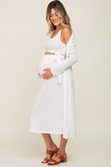 White Skirt And Cardigan 3-Piece Maternity Set