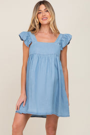 Denim Ruffle Sleeve Maternity Dress