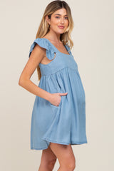 Denim Ruffle Sleeve Maternity Dress