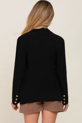 Black Linen Button Maternity Blazer