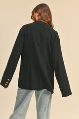 Black Linen Button Blazer