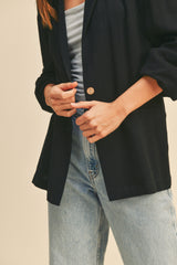 Black Linen Button Blazer